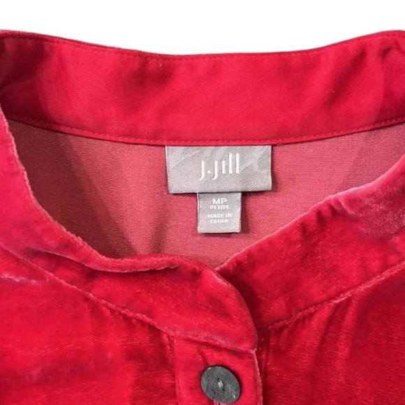 J. Jill Red Silk Blend Velvet Button Down Shirt Size Medium Petite - Picture 3 of 7